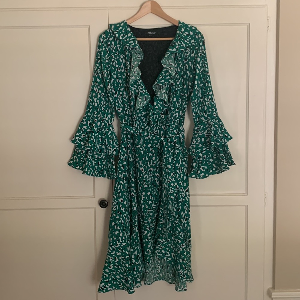 Athina Flowy Wrap Dress with Ruffle Accents